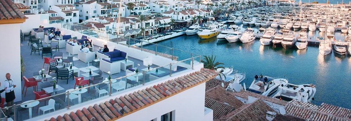 Sky lounge at the Benabola Aparthotel overlooking Puerto Banus