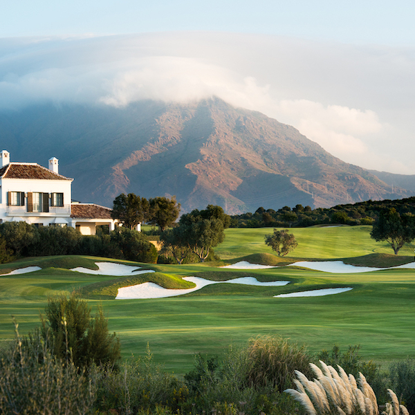 View to mountain in the clouds from Finca Cortesin Golf, Costa del Sol